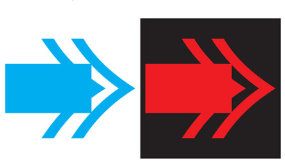 Fototapeta premium Blue and red arrows on split background. Minimalist illustration of two outlined arrows, one blue on white and one red on black, symbolizing contrast, direction, and choice..
