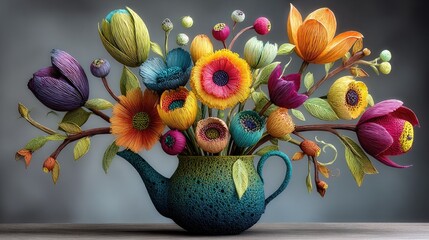 Vibrant, handcrafted flowers arranged in a textured teapot