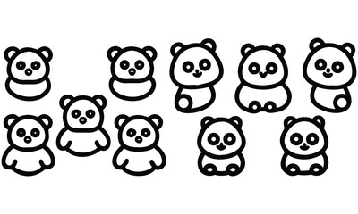 A cute collection of funny cartoon animal characters, including a baby panda, a bear, a pig, a dog, a cat, and an owl
