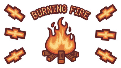 Burning Fire Campfire Illustration - Cozy Bonfire Graphic Design