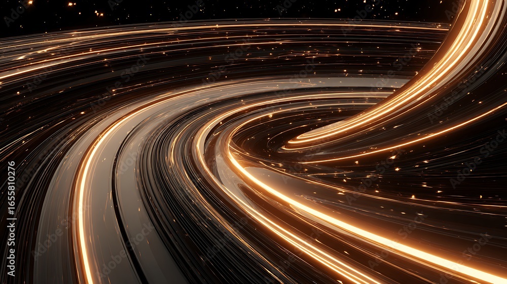 Poster abstract background featuring dynamic golden light lines, creating a futuristic and energetic motion