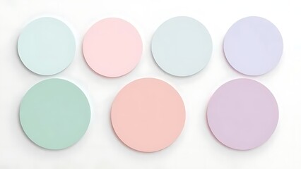 Geometric flat lay of circular pastel color palette samples on white background. Minimal, stylish, and modern design layout for creative use