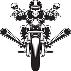 Flaming Skull Biker Silhouette Riding Motorcycle | Skeleton Rider Horror Vector Illustration