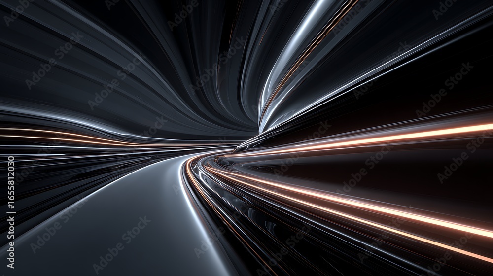 Poster abstract futuristic tunnel with bright light and smooth surface is a modern background for technolog