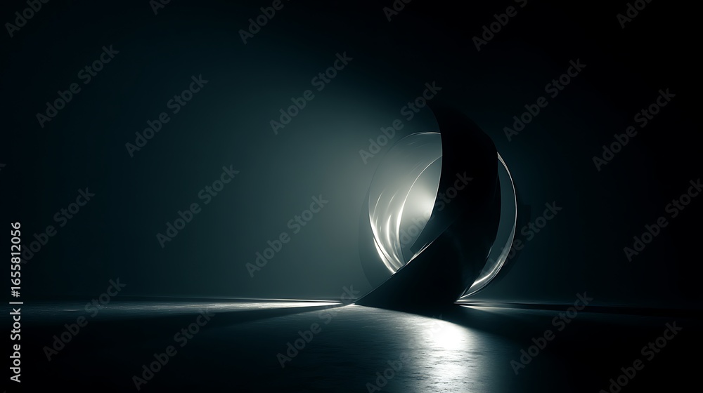 Poster abstract dark background with sphere and light is a modern design concept for art and technology wit