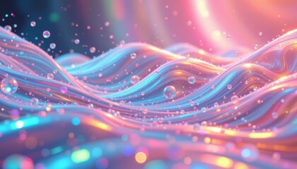 holographic pastel glow theme with cotton candy pink with holographic glow, rainbow iridescent waves, shimmering prism particles, floating iridescent perspective, timeless and magical