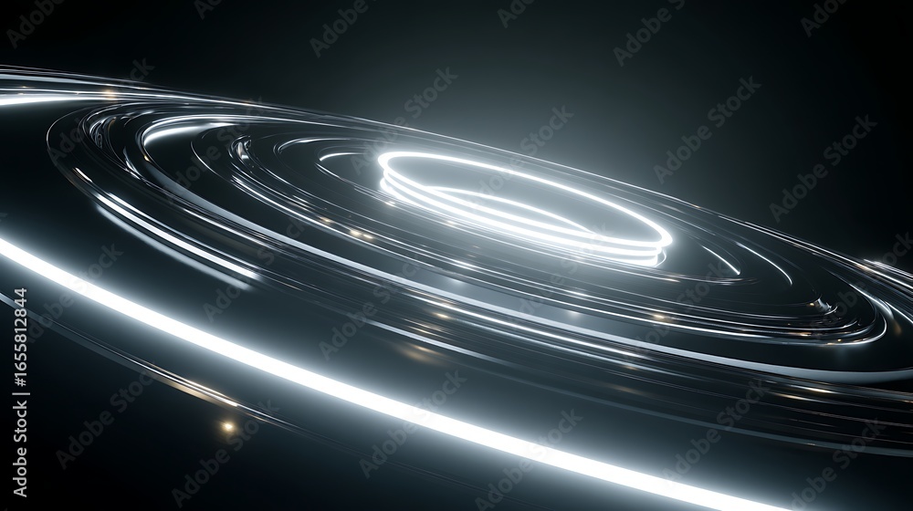 Poster abstract glowing rings in a dark space, creating a futuristic and modern visual effect with bright a