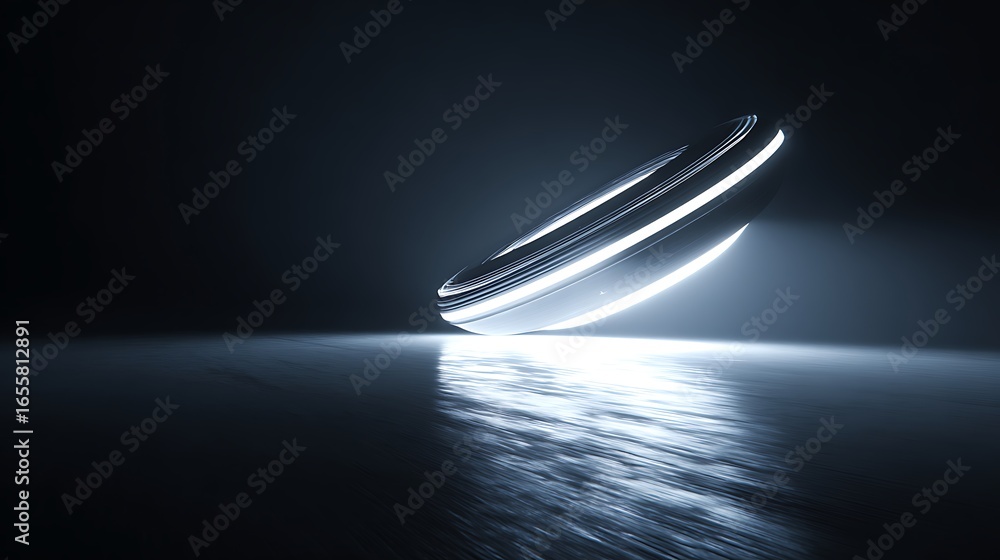 Poster abstract glowing ring on a reflective surface in a dark space, creating a futuristic and modern visu