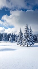 Fototapeta premium Snowy winter landscape with pine trees