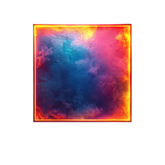 Naklejka premium Vibrant abstract glowing square with fiery orange border and colorful nebula like texture in the center isolated on transparent background