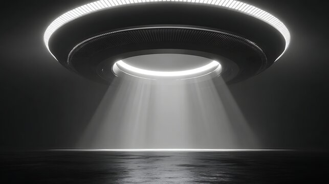 Mysterious ufo emitting a bright beam of light, ideal for science fiction themes and conveying a sense of wonder and technological intrigue