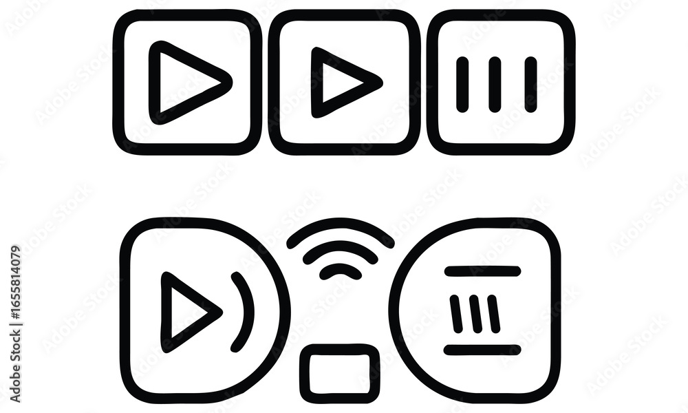 Poster web icons set for media player buttons illustration