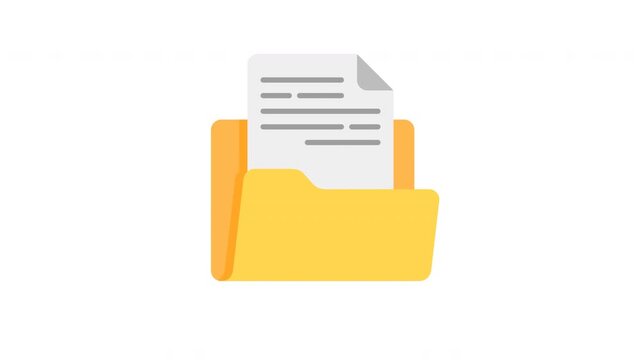 Animated folder with papers in flat icon style, suitable for document storage, file management, and office organization concept illustrations
