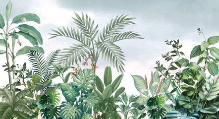 Palm Trees Tropical Wallpaper, Jungle Landscape Mural Decor, Wall Mural, Wallpaper,Tropical Leaf.  © Sharif