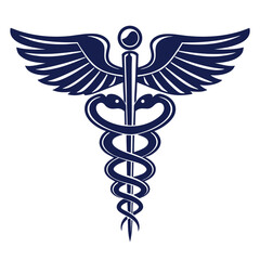 Blue Caduceus Medical Symbol with Wings and Snakes healthcare medicine