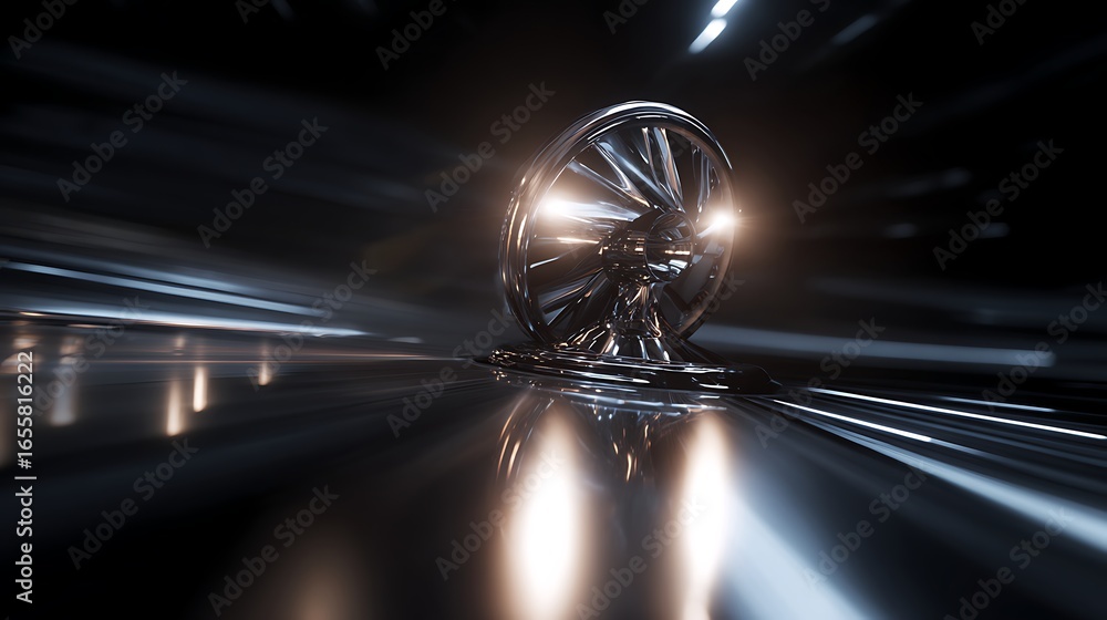 Poster abstract chrome background with light trails and light effects, creating a futuristic and dynamic at