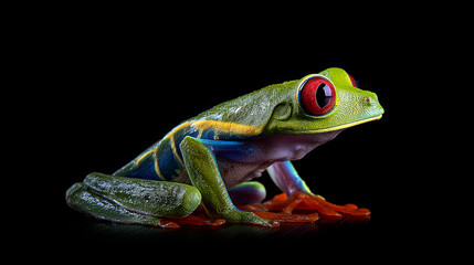 Obraz premium Red-eyed tree frog on black background
