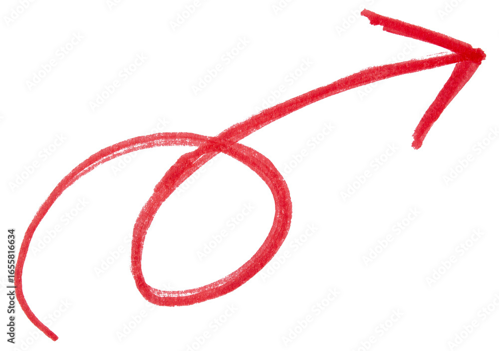 Poster an arrow sign drawn with red marker on transparent background