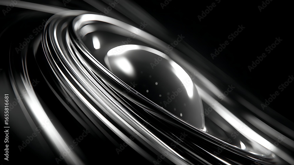 Poster abstract chrome sphere with light reflections on a dark background creates a futuristic and modern d
