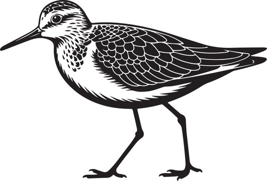 Black and white vector illustration of a sandpiper bird