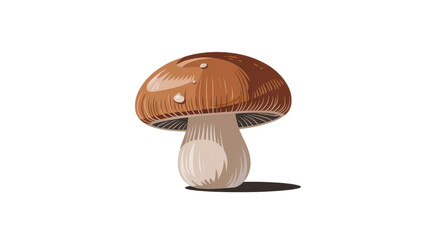 Single Brown Mushroom with Dew Drops - Vector Illustration