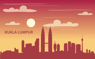 Fototapeta premium a stylized silhouette of the city of Kuala Lumpur at sunset or sunrise.