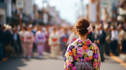 Fototapeta premium Kasuga Wakamiya On-Matsuri Festival Kimono Parade Traditional Street Celebration in Nara Japan Cultural Heritage Event