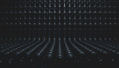Fototapeta premium Abstract dark background with glowing dots in perspective grid pattern