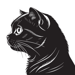 black scottishfold Silhouette Vector, High Quality Illustration on White Background