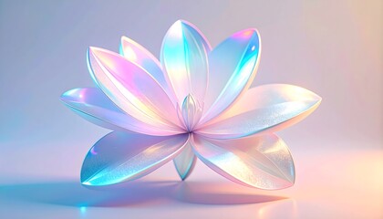 Abstract iridescent flower shape, futuristic digital art with holographic light effect