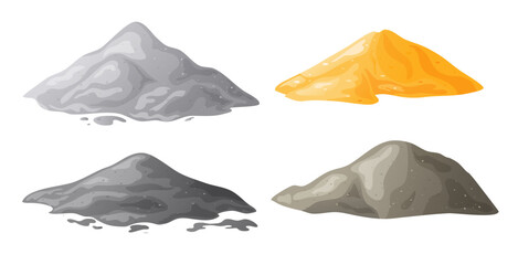 Piles of sand, gravel, cement, Building material heaps. Perfect for building site concepts. Vector illustration isolated on white background