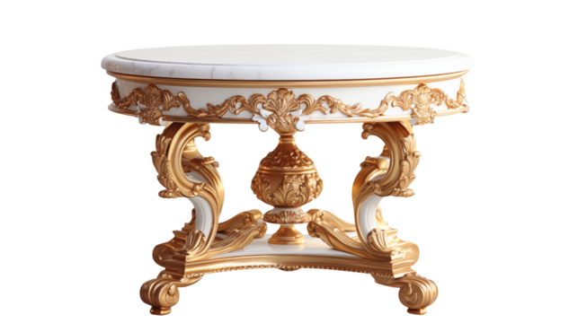 Elegant marble-top table with ornate gold detailing perfect for luxury interior design