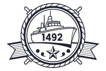 Vintage ship in circular badge with year 1492