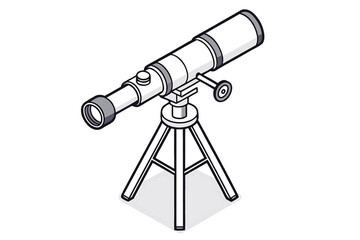Isometric telescope on tripod icon with 3d effect