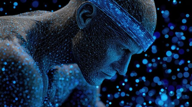 Digital representation of a male figure with a headband.