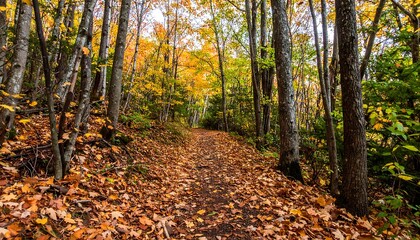 Forest trail in autumn with colorful leaves