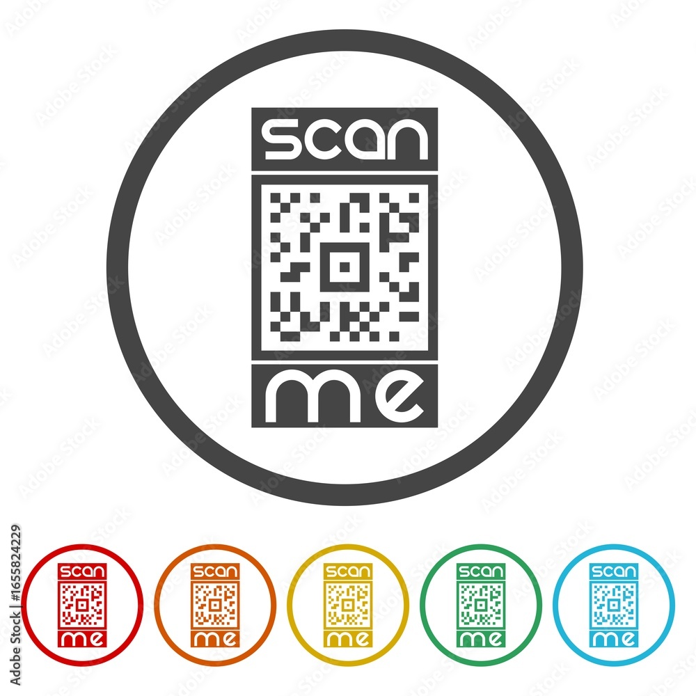 Poster scan qr code icon. set icons in color circle buttons