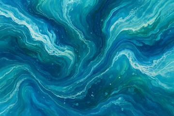 Obraz premium Abstract swirling turquoise and blue ocean waves with white foam