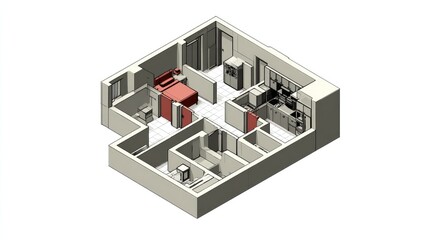 Isometric floor plan of a small apartment.