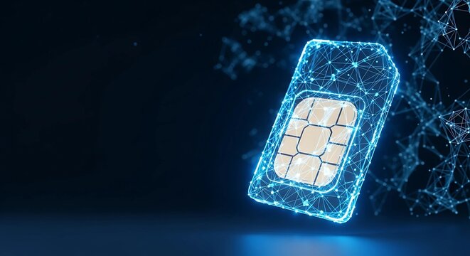  Technology Digital Security E SIM Card Mobile on dark background