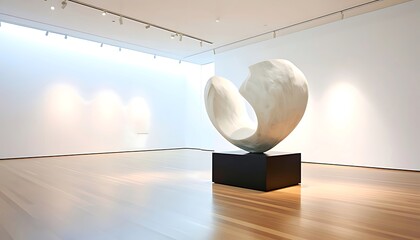 Modern art gallery interior with a unique sculpture.