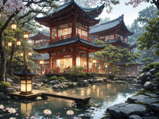 Naklejka premium japanese garden in spring