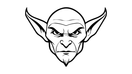 simple line art serious goblin face vector illustration, black and white silhouette of a goblin face vector illustration