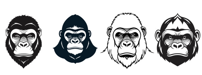 set of gorilla face shapes vector illustration, silhouettes of gorilla face vector illustration black and white shapes  © Giorgi