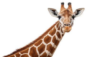 Giraffe Portrait, Close-up of a Curious Giraffe on white background