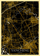 Yancheng China City Map. city background abstract printable travel art banner, modern city background, abstract paint urban background