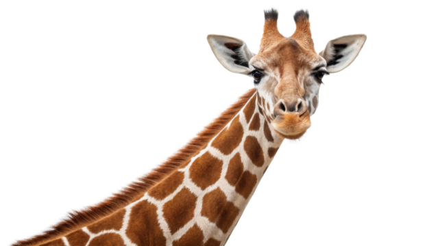 Giraffe Portrait, Close-up of a Curious Giraffe on white background