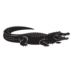 Obraz premium Alligator silhouette: A sleek black alligator silhouette showcasing a fierce predator in a minimalist monochrome style.