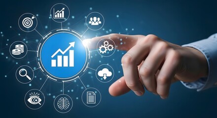 Business growth strategy concept with hand touching digital interface for data analysis tech