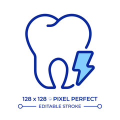 Tooth ache pixel perfect line color icon. Dental health issues, healthcare. Teeth care, pain. Dentistry, stomatology. Isolated vector illustration. Flat colorful symbol design. Editable stroke